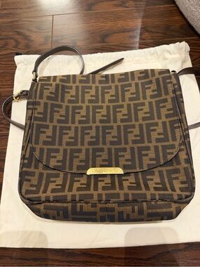 Fendi Brown and Dark Brown FF Canvas Crossbody Bag